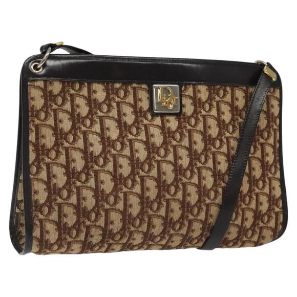 DIOR Trotter Canvas Shoulder Bag Brown Gold - Picture 1 of 12